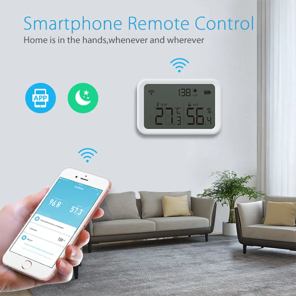 Смарт-датчик влажности и температуры Tuya Wi-Fi детектор освесветильник гигрометр