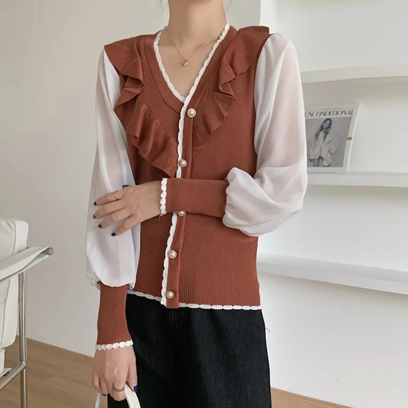 Women Long Sleeve Casual Shirts New Arrival 2021 Autumn Korean Style V-neck All-match Patchwork Chiffon Ladies Elegant Tops W714
Women Long Sleeve Casual Shirts New Arrival 2021 Autumn Korean Style V-neck All-match Patchwork Chiffon Ladies Elegant Tops W714