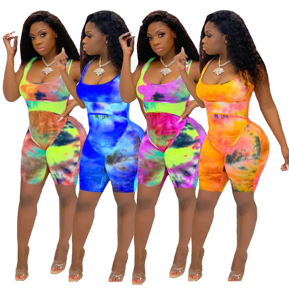 Multi color tie dye print women casual skinng short jumpsuit 2020 hot sale summer lady o neck tank sleeve sheath playsuit
Multi color tie dye print women casual skinng short jumpsuit 2020 hot sale summer lady o neck tank sleeve sheath playsuit