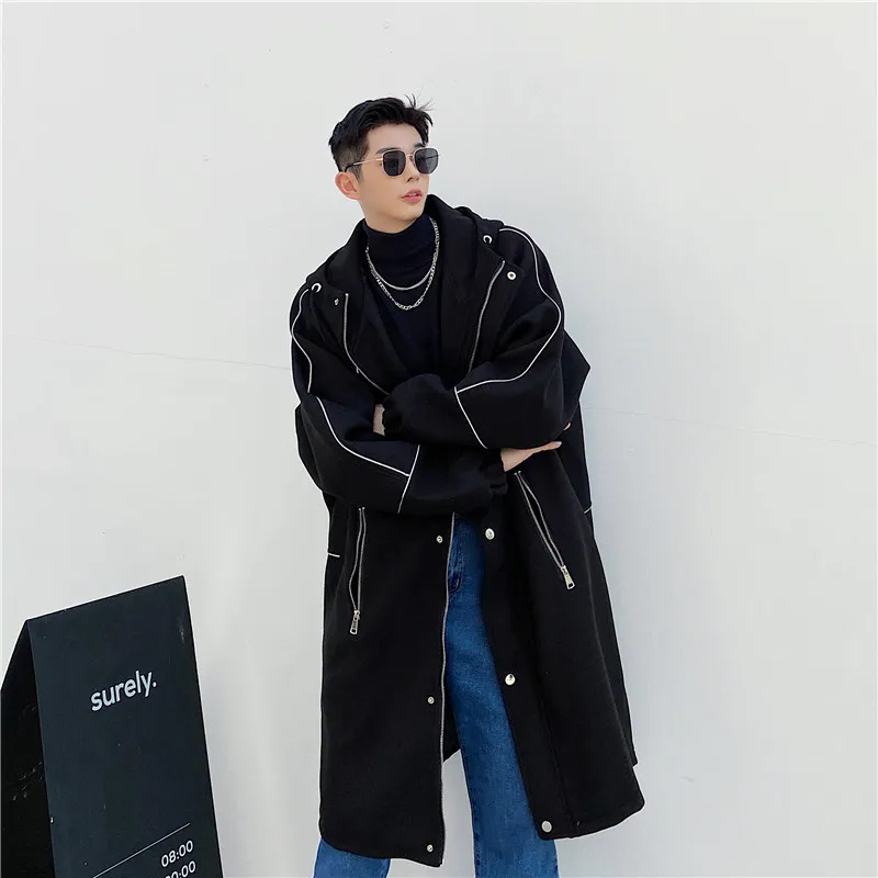 Male Streetwear Hip Hop Vintage Woolen Jacket Overcoat Men Reflective Strip Wool Thick Loose Hooded Long Trench Coat Outerwear
Male Streetwear Hip Hop Vintage Woolen Jacket Overcoat Men Reflective Strip Wool Thick Loose Hooded Long Trench Coat Outerwear