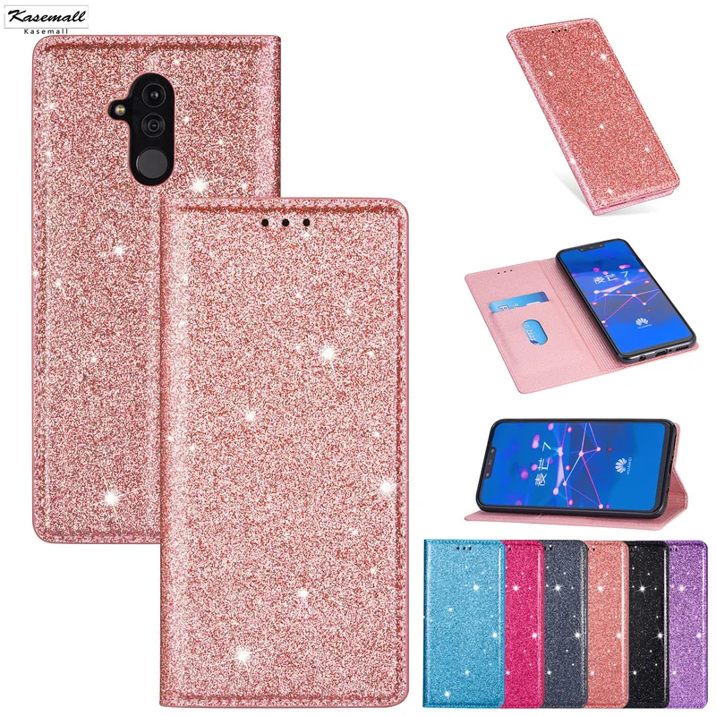 Роскошный блестящий чехол для Huawei P40 Lite P30 P20 Pro Mate 20 10 P Smart Y7 Y6 кожаный книжка с