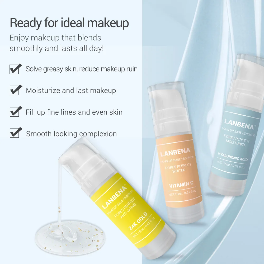 LANBENA Makeup Base Face Primer Hyaluronic Acid 24K Gold Vitamin C Essence Hidratante Facial Oil Control Foundation | Красота и