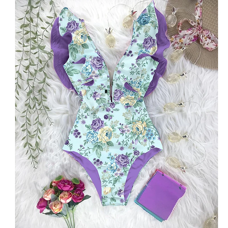 2021 New Print Swimwear Deep V-neck Ruffle Swimsuit Push Up One Piece Swimsuit Beach Wear Backless Monokini
2021 New Print Swimwear Deep V-neck Ruffle Swimsuit Push Up One Piece Swimsuit Beach Wear Backless Monokini
