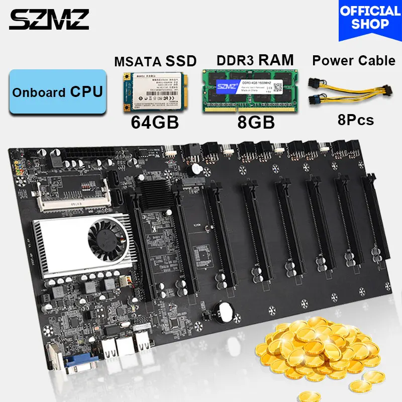 SZMZ mining rig motherboard ETH combo 8 GPU with Onboard CPU + 64GB mSTATA SSD + 8GB DDR3 RAM support PCI x16 Crypto Etherum
SZMZ mining rig motherboard ETH combo 8 GPU with Onboard CPU + 64GB mSTATA SSD + 8GB DDR3 RAM support PCI x16 Crypto Etherum