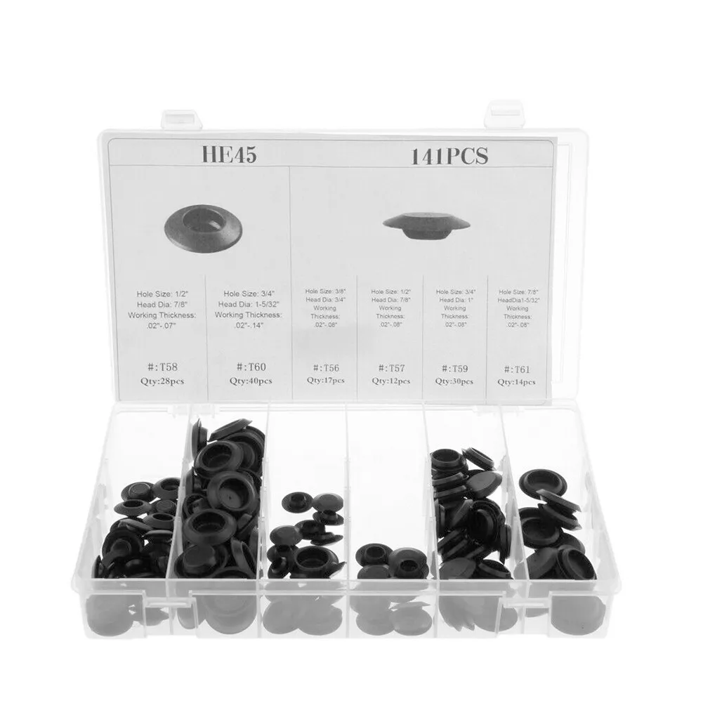 141 Pieces Flush Mount Black Plastic Hole Plug Assortment Auto Body Sheet Metal Fits Hole Size 1/2",3/4", 3/8",7/8" With Box
141 Pieces Flush Mount Black Plastic Hole Plug Assortment Auto Body Sheet Metal Fits Hole Size 1/2",3/4", 3/8",7/8" With Box