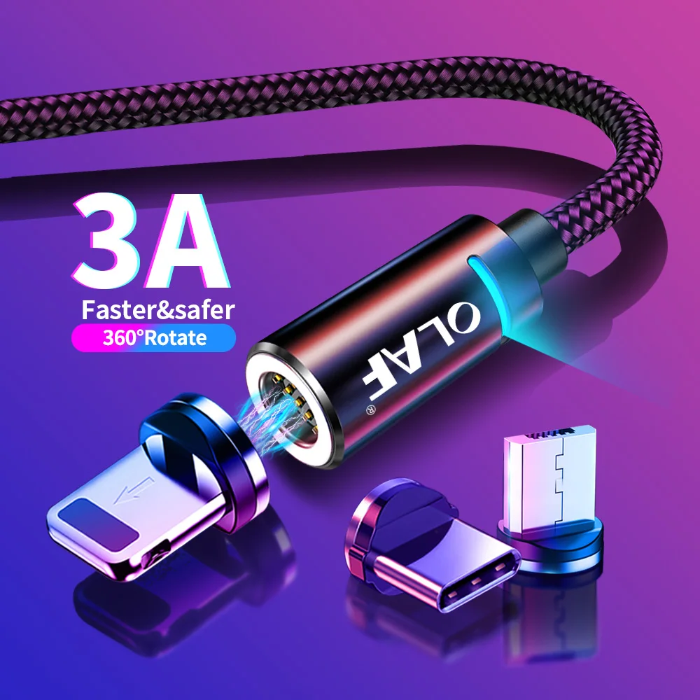 

Магнитный кабель Micro USB OLAF 3A для iPhone, Samsung S9, провод для быстрой зарядки и передачи данных, USB Type-C, Магнитный зарядный кабель для Мобильный теле...