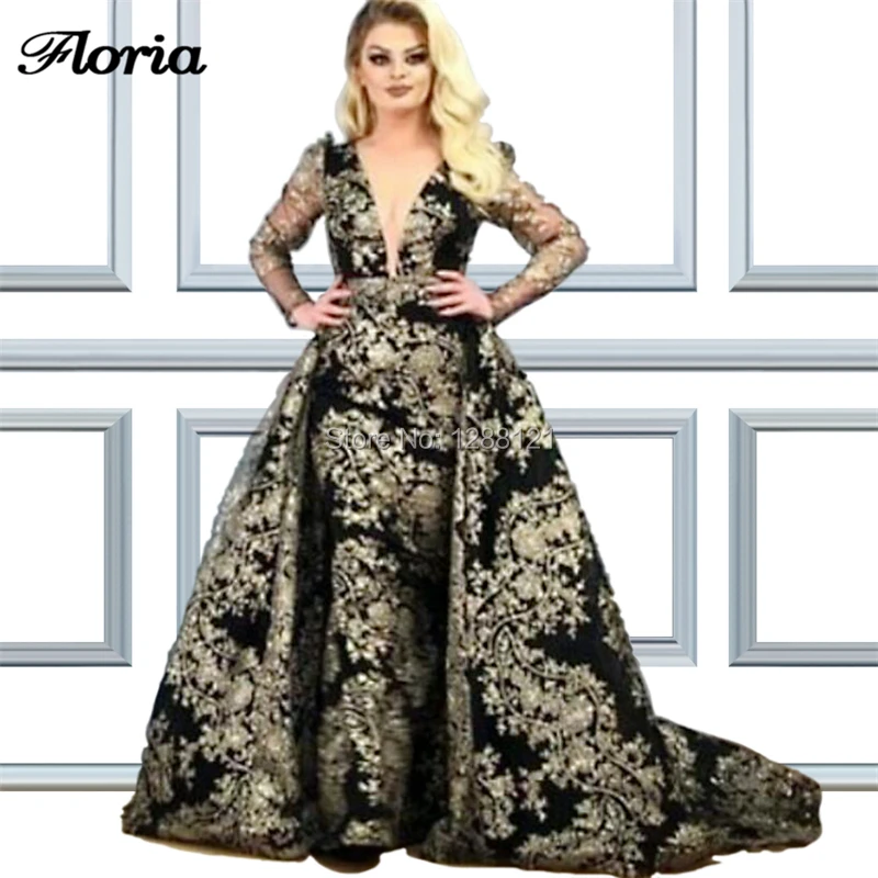 Мусульманские черно-золотые вечерние платья со съемной юбкой и V-образным вырезом, платье для выпускного вечера, Дубай, женское платье, 2019 ха... 
Мусульманские черно-золотые вечерние платья со съемной юбкой и V-образным вырезом, платье для выпускного вечера, Дубай, женское платье, 2019 ха...