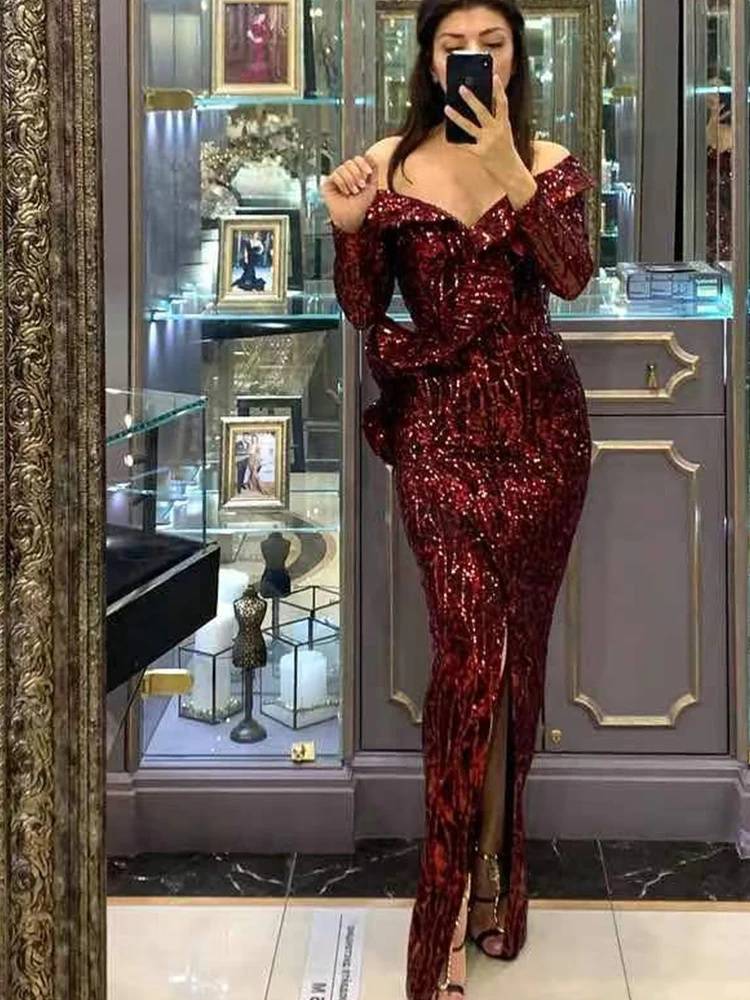high quality red wedding party birthday dress for women ruched Split Sexy Sequins Long Sleeve new Spring Autumn Fashion Designer
high quality red wedding party birthday dress for women ruched Split Sexy Sequins Long Sleeve new Spring Autumn Fashion Designer