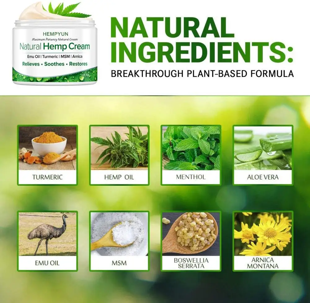 Natural Hemp Extract Pain Relief Cream Potent Turmeric, MSM & Arnica-Relieves Inflammation, Muscle, Joint, Back, Knee, Nerves 
Natural Hemp Extract Pain Relief Cream Potent Turmeric, MSM & Arnica-Relieves Inflammation, Muscle, Joint, Back, Knee, Nerves