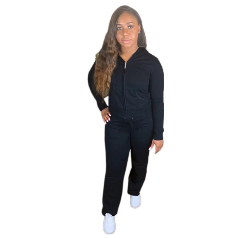 Hot sale European and American women's casual solid color zipper hooded jacket long sleeve trousers suit
Hot sale European and American women's casual solid color zipper hooded jacket long sleeve trousers suit