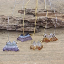 Natural Amethysts Druzy Mountain Pendants Chains,Healing Crystal Quartz Citrines Geode Drusy Chams Necklace Women Jewelry,QC3002