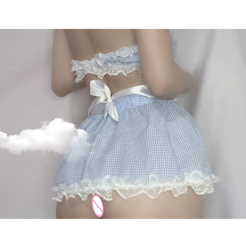 Sexy Underwear Sexy Lovely Maid Skirt Blue Plaid Nightdress Girl Bra Top Vest Lace Kawaii Uniform Temptation Set
Sexy Underwear Sexy Lovely Maid Skirt Blue Plaid Nightdress Girl Bra Top Vest Lace Kawaii Uniform Temptation Set