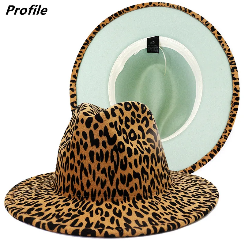 

Leopard print fedora hat bottom light green unisex fedora hat flat brim monochrome jazz hat winter multicolor кепка мужская