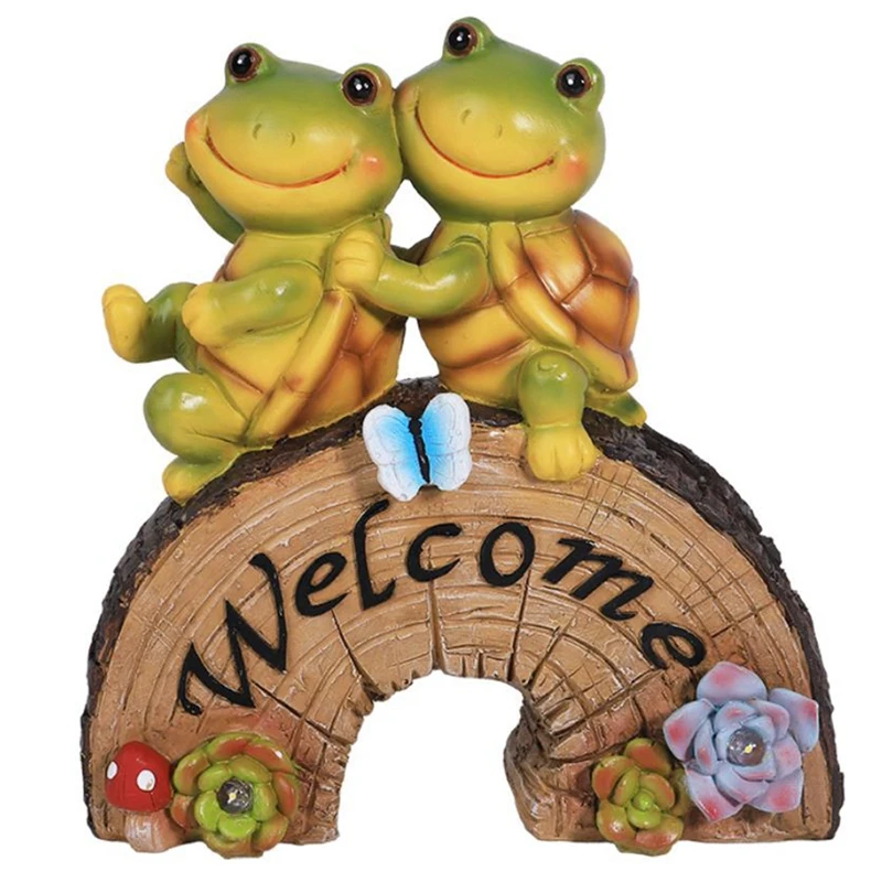 Garden Turtle Welcome Statue,Frog Face Turtle on the Bridge with Solar LED Light for Courtyard Lawn Yard Decor Statue
Garden Turtle Welcome Statue,Frog Face Turtle on the Bridge with Solar LED Light for Courtyard Lawn Yard Decor Statue