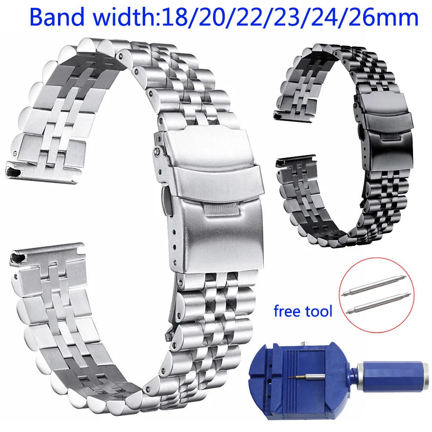 Silk Glossy 5Beads Watch Band 18mm 20mm 22mm 23mm 24mm 26mm Stainless Steel Watch Bands Belt Replacement Watch Strap with Tool
Silk Glossy 5Beads Watch Band 18mm 20mm 22mm 23mm 24mm 26mm Stainless Steel Watch Bands Belt Replacement Watch Strap with Tool