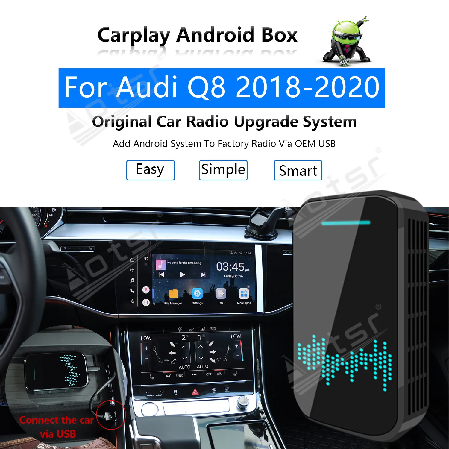 Для Audi Q8 2018-2020 Автомобильный мультимедийный плеер радио обновление Carplay Android Apple беспроводной CP Box активатор навигация Mirror Link
Для Audi Q8 2018-2020 Автомобильный мультимедийный плеер радио обновление Carplay Android Apple беспроводной CP Box активатор навигация Mirror Link