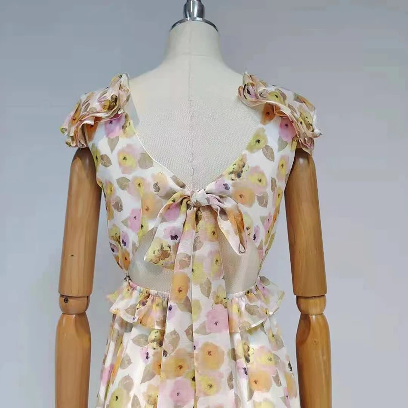 VGH Elegant Print Lace Up Bowknot Dress For Women V Neck Sleeveless High Waist Hollow Out Maxi Dresses Female New Summer Clothes 
VGH Elegant Print Lace Up Bowknot Dress For Women V Neck Sleeveless High Waist Hollow Out Maxi Dresses Female New Summer Clothes