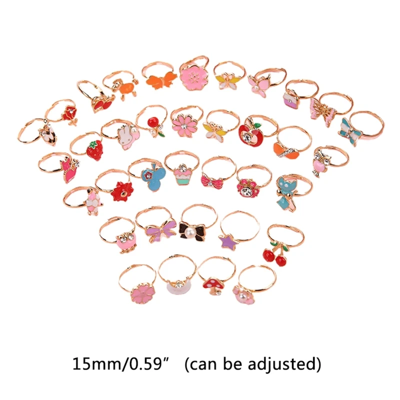 Фото 36 Pcs/set Cartoon Children Rings Flower Animal Adjustable Alloy Kids Ring|Одежда и аксессуары для мягких игрушек| |