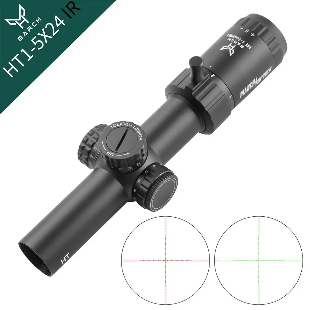 

March HT 1-5X24IR HK Fixed Optic Riflescope With Light Sight Rifle Scope for Hunting Sniper Airsoft Air Guns Red Dot Mounts