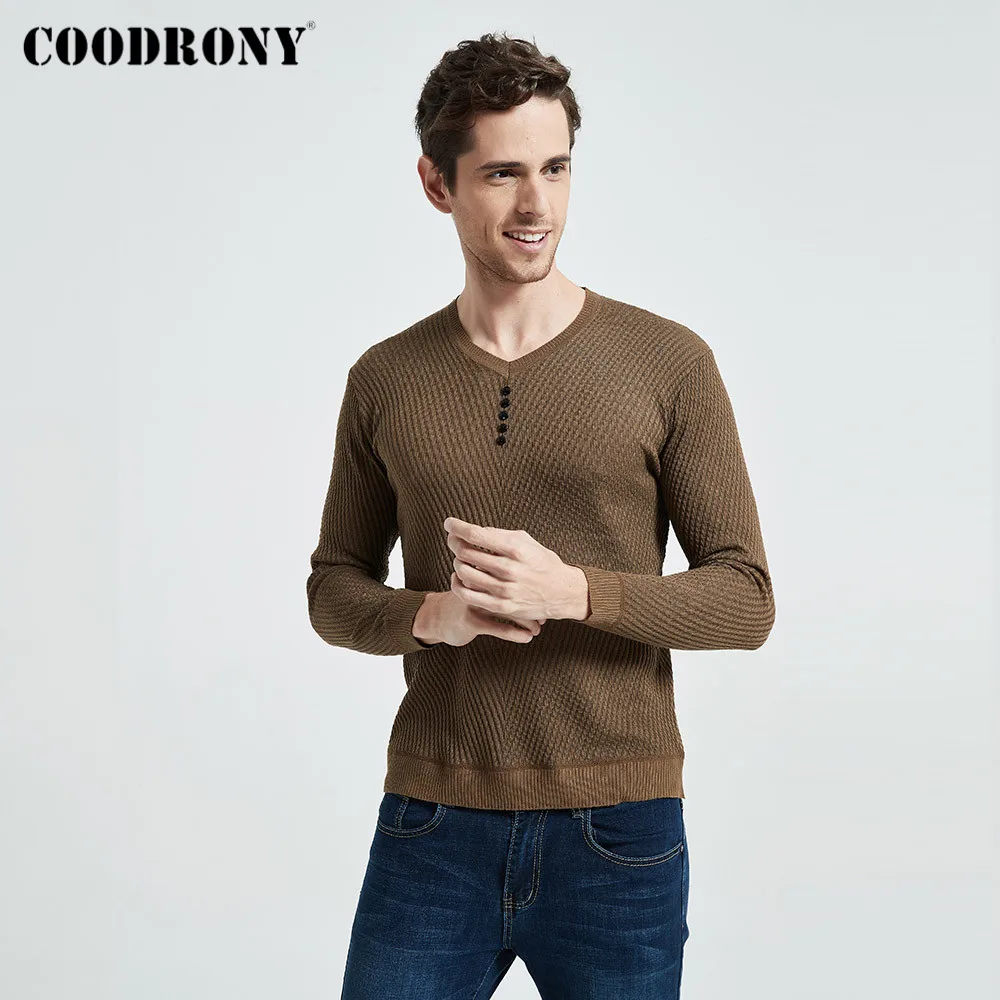 COODRONY/брендовый свитер для мужчин Повседневный пуловер на пуговицах с v образным