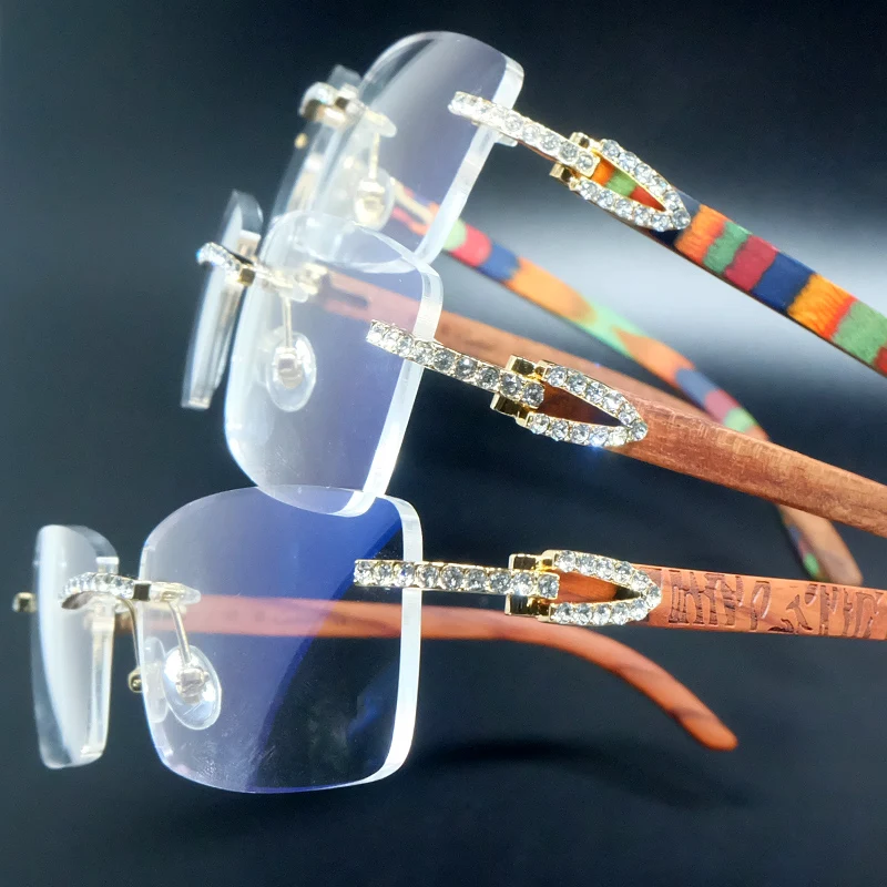 Rhinestones EyeGlasses Men Rimless Luxury Carter Craved Wood Sun Glasses Diamond Shades Iced Out Eyewear Wooden Sunglasses
Rhinestones EyeGlasses Men Rimless Luxury Carter Craved Wood Sun Glasses Diamond Shades Iced Out Eyewear Wooden Sunglasses