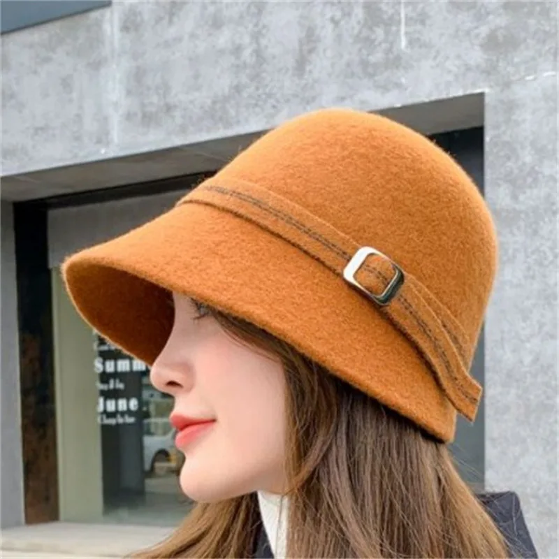 

2022 Japanese Tide Web Celebrity Wool Hat Female Joker Fisherman Cap Basin Of Wool Knitted Cap Black Bucket Hat Luxury Cashmere