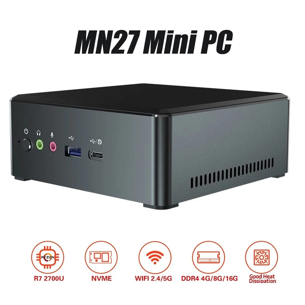 MN27 Mini Desktop PC AMD Ryzen R7 2700U 16GB DDR4 512GB NVME SSD Mini PC Radeon Vega 10 Graphics 2.2GHz to 3.8GHz DP HD Type-C
MN27 Mini Desktop PC AMD Ryzen R7 2700U 16GB DDR4 512GB NVME SSD Mini PC Radeon Vega 10 Graphics 2.2GHz to 3.8GHz DP HD Type-C