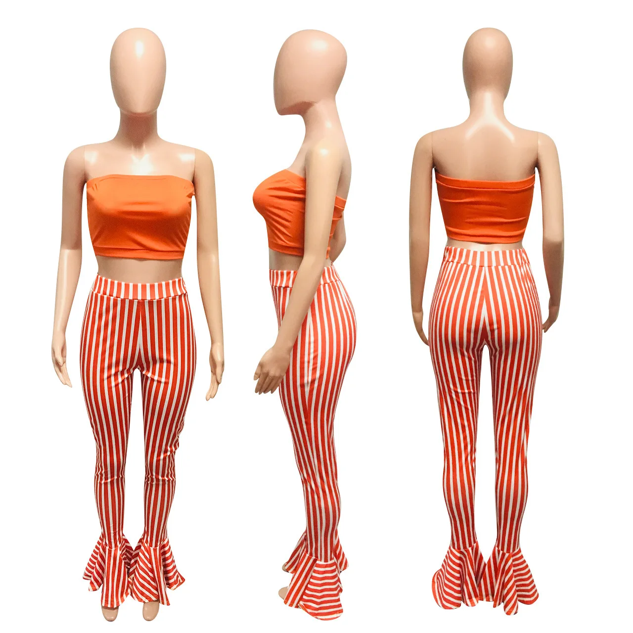 Women Sets European and American Women's Fashion Sexy Strapless Sleeveless Crop Top Striped Ruffle Pants 2 Piece Set Donsignet
Women Sets European and American Women's Fashion Sexy Strapless Sleeveless Crop Top Striped Ruffle Pants 2 Piece Set Donsignet