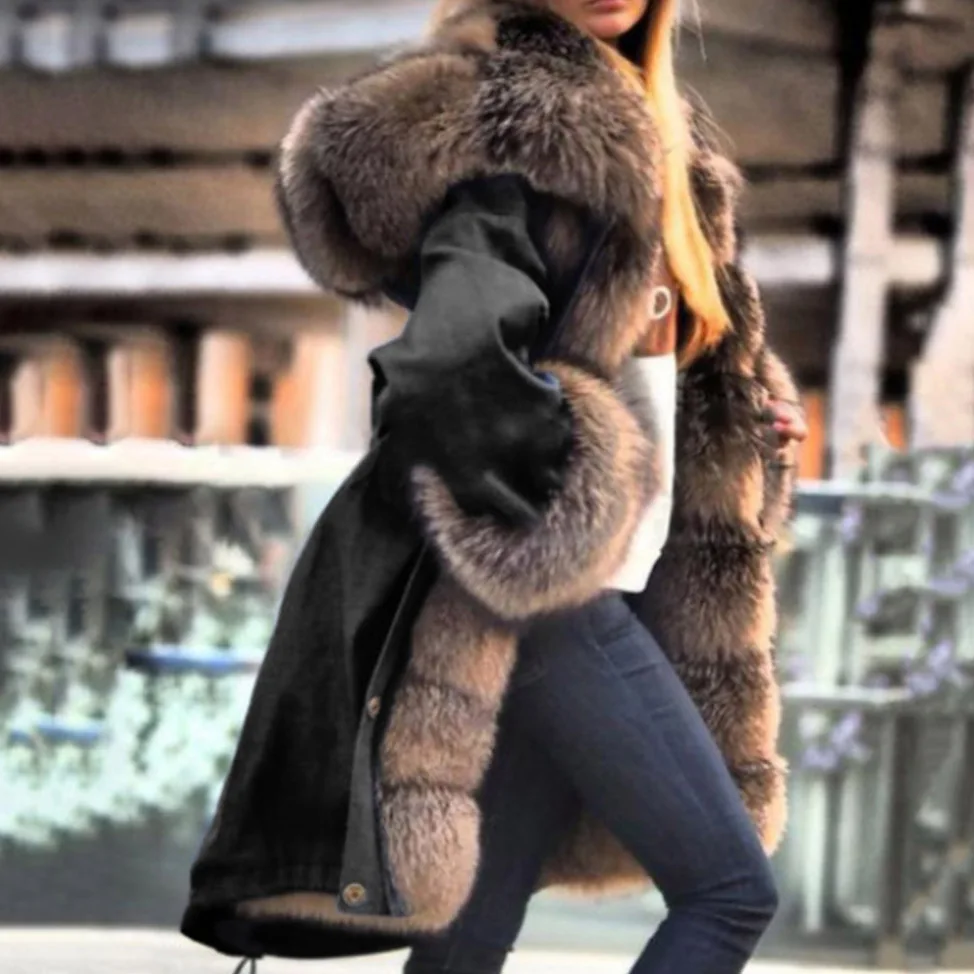 Faux Fur Overcoat 2021 Winter New Fur Collar Solid Color Long Thicken Warm Hooded Long Sleeve Womens Western Style Cotton Jacket
Faux Fur Overcoat 2021 Winter New Fur Collar Solid Color Long Thicken Warm Hooded Long Sleeve Womens Western Style Cotton Jacket