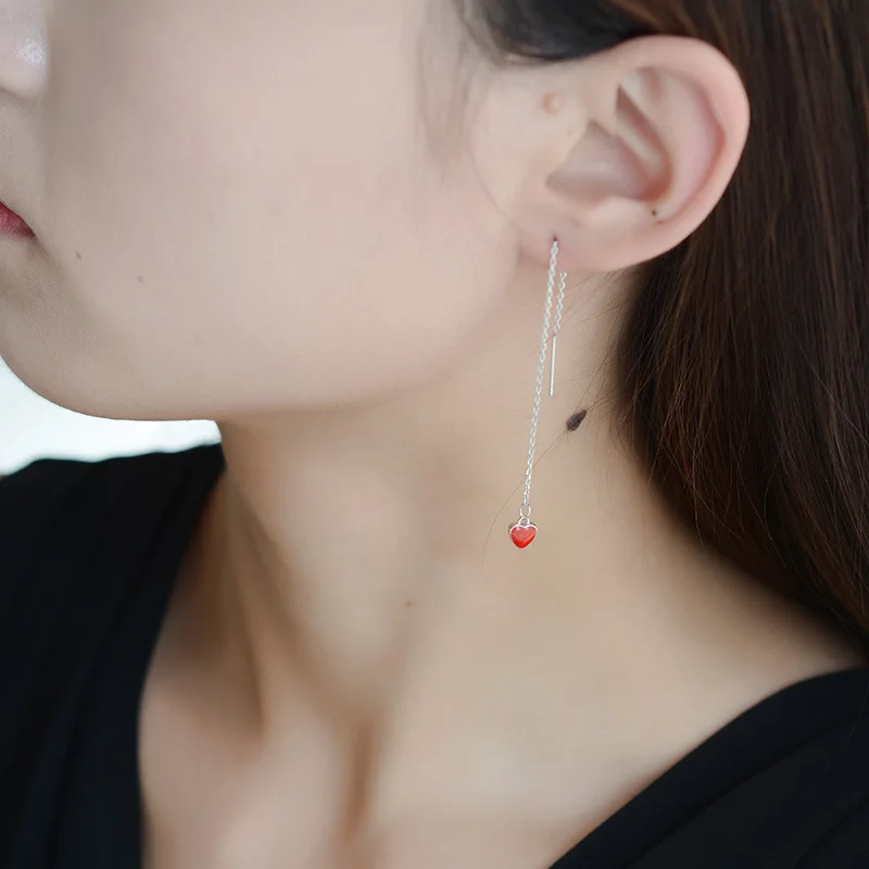 Long Style Red Enamel Heart Silver Stud Earrings Brincos For Women 925 Sterling Silver Jewelry
Long Style Red Enamel Heart Silver Stud Earrings Brincos For Women 925 Sterling Silver Jewelry