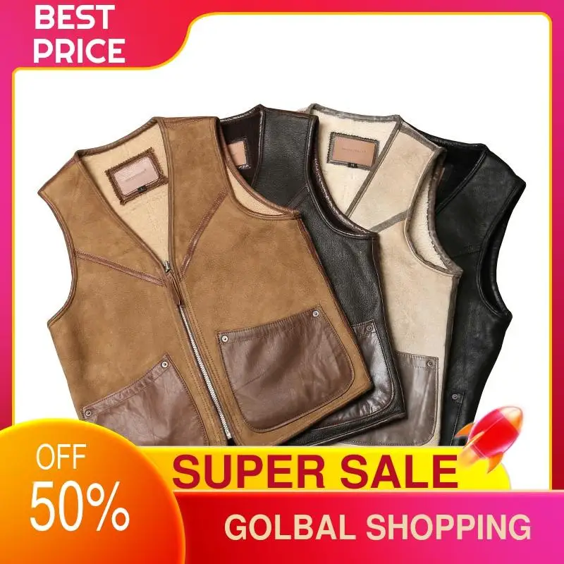2021 Brown Casual Style Genuine Shearling Vest Men Double Pockets Large Size 4XL Real Natural Sheepskin Spring Slim Leather Coat
2021 Brown Casual Style Genuine Shearling Vest Men Double Pockets Large Size 4XL Real Natural Sheepskin Spring Slim Leather Coat