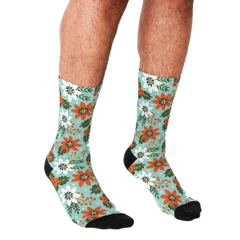 

Забавные мужские носки 2021, рождественские Веселые мужские счастливые носки в стиле хип-хоп с цветочным принтом, милые мужские сумасшедшие н...