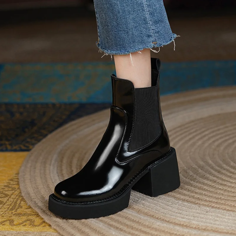 Genuine Leather Chunky Heels Ankle Boots Women Platform Shoes Autumn Winter Ladies Black Chelsea Short Boots Shoes Bottine Femme
Genuine Leather Chunky Heels Ankle Boots Women Platform Shoes Autumn Winter Ladies Black Chelsea Short Boots Shoes Bottine Femme