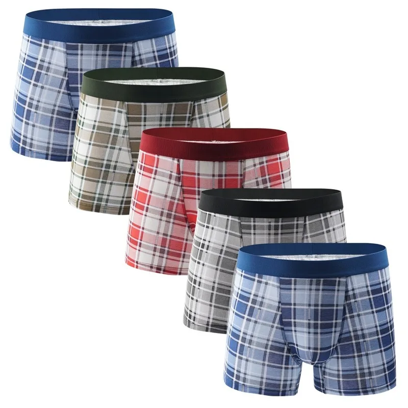 

1/4PCS Men Boxer Shorts Plaid Cotton Underwear Bugle Pouch Boxershorts Underpants Breathable Trunks Cueca Male Panties Plus Size