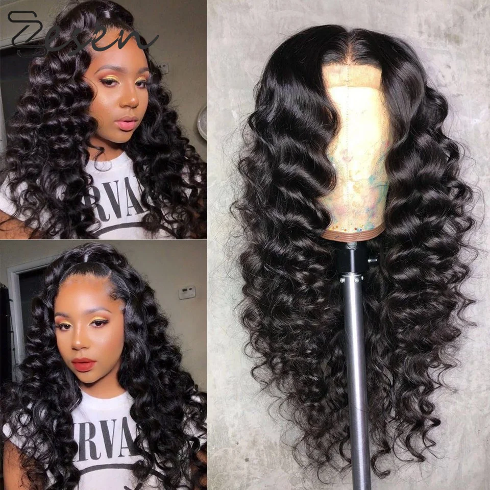 Zesen Loose Wave Synthetic Lace Front Wigs Black Long 26inch Deep Heat Resistant Fiber Daily Wear Wig with Baby Hair | Шиньоны и парики