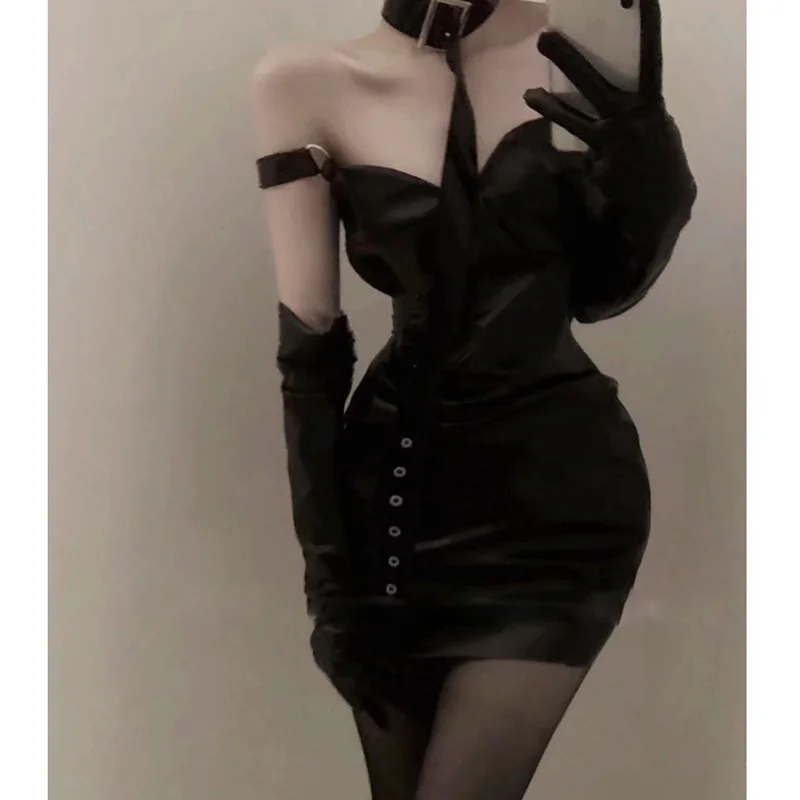 TVVOVVIN Gothic Y2K Nightclub Sexy Strapless Oversleeve Hot Girls Mini Dress PU Leather Black Thin Gloves Short Korean AGX5
TVVOVVIN Gothic Y2K Nightclub Sexy Strapless Oversleeve Hot Girls Mini Dress PU Leather Black Thin Gloves Short Korean AGX5