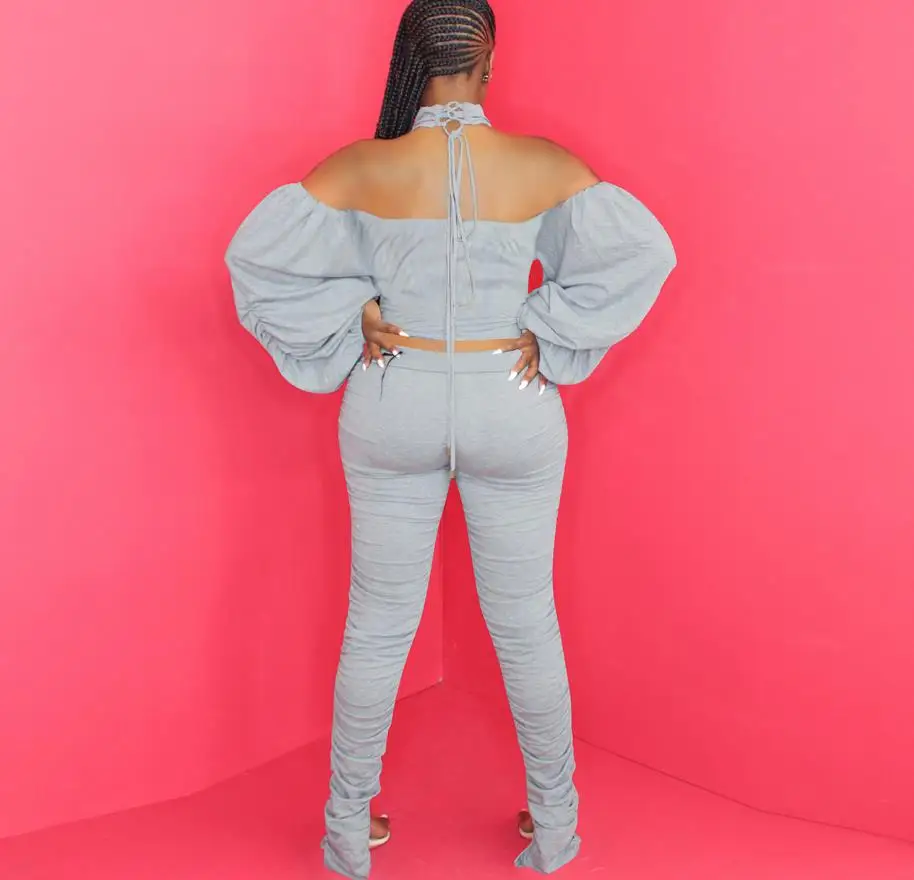 Sexy Women Fashion Solid Halter Two Piece Sets Puff Sleeves Off Shoulder And Back Tops Skinny Heaps Pants Tracksuit Real Picture
Sexy Women Fashion Solid Halter Two Piece Sets Puff Sleeves Off Shoulder And Back Tops Skinny Heaps Pants Tracksuit Real Picture
