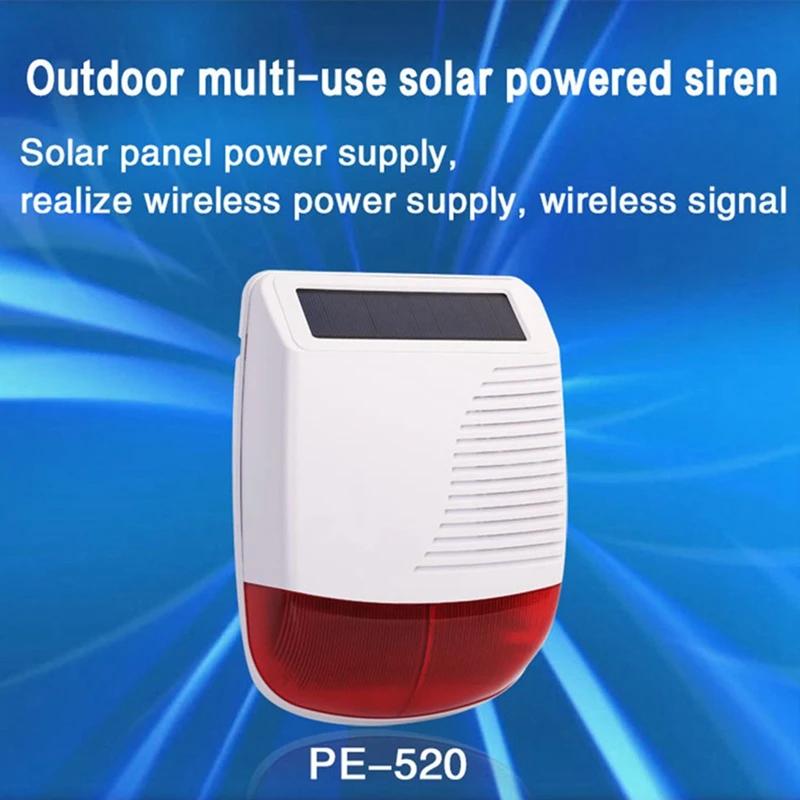 433MHz Wireless Solar Waterproof Flash Siren Outdoor Strobe Light for Home Burglar Security Alarm System
433MHz Wireless Solar Waterproof Flash Siren Outdoor Strobe Light for Home Burglar Security Alarm System