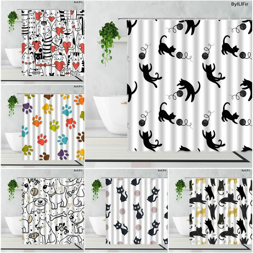 Cute Dog Cat Black White Funny Pet Pattern Cartoon Animals Fabric Shower Curtain Polyester Waterproof Children Bathroom Curtains
Cute Dog Cat Black White Funny Pet Pattern Cartoon Animals Fabric Shower Curtain Polyester Waterproof Children Bathroom Curtains