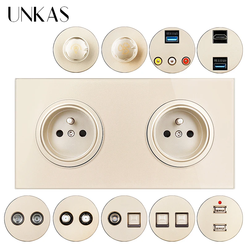 UNKAS двойная французская розетка + совместимому с HDMI USB светодиодный ТВ RJ11 телефон