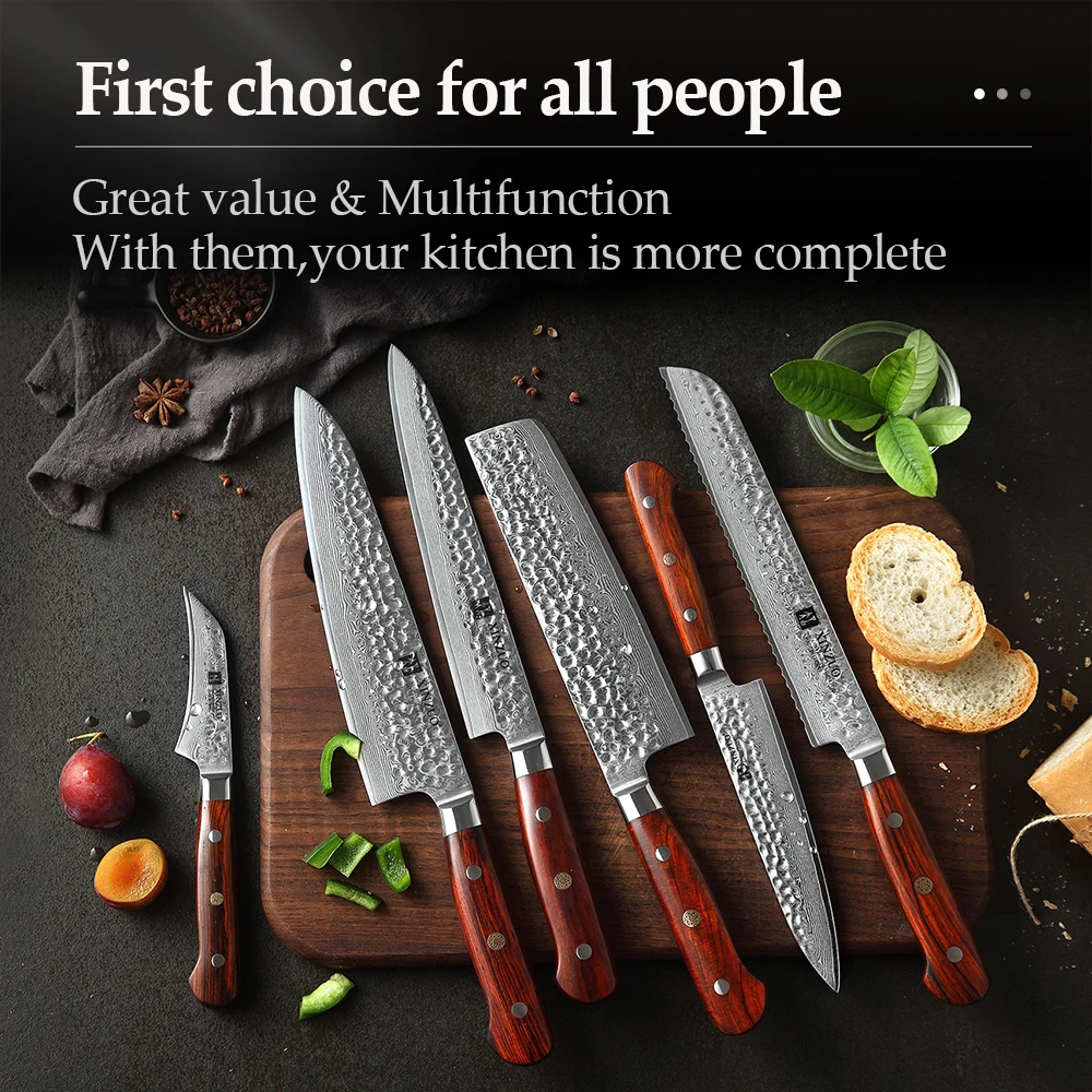 XINZUO 6 PCS Kitchen Knife Japanese Damascus Steel Kitchen Accessories Set Fruit Paring Utility Santoku Chef Slicing Bread Set
XINZUO 6 PCS Kitchen Knife Japanese Damascus Steel Kitchen Accessories Set Fruit Paring Utility Santoku Chef Slicing Bread Set