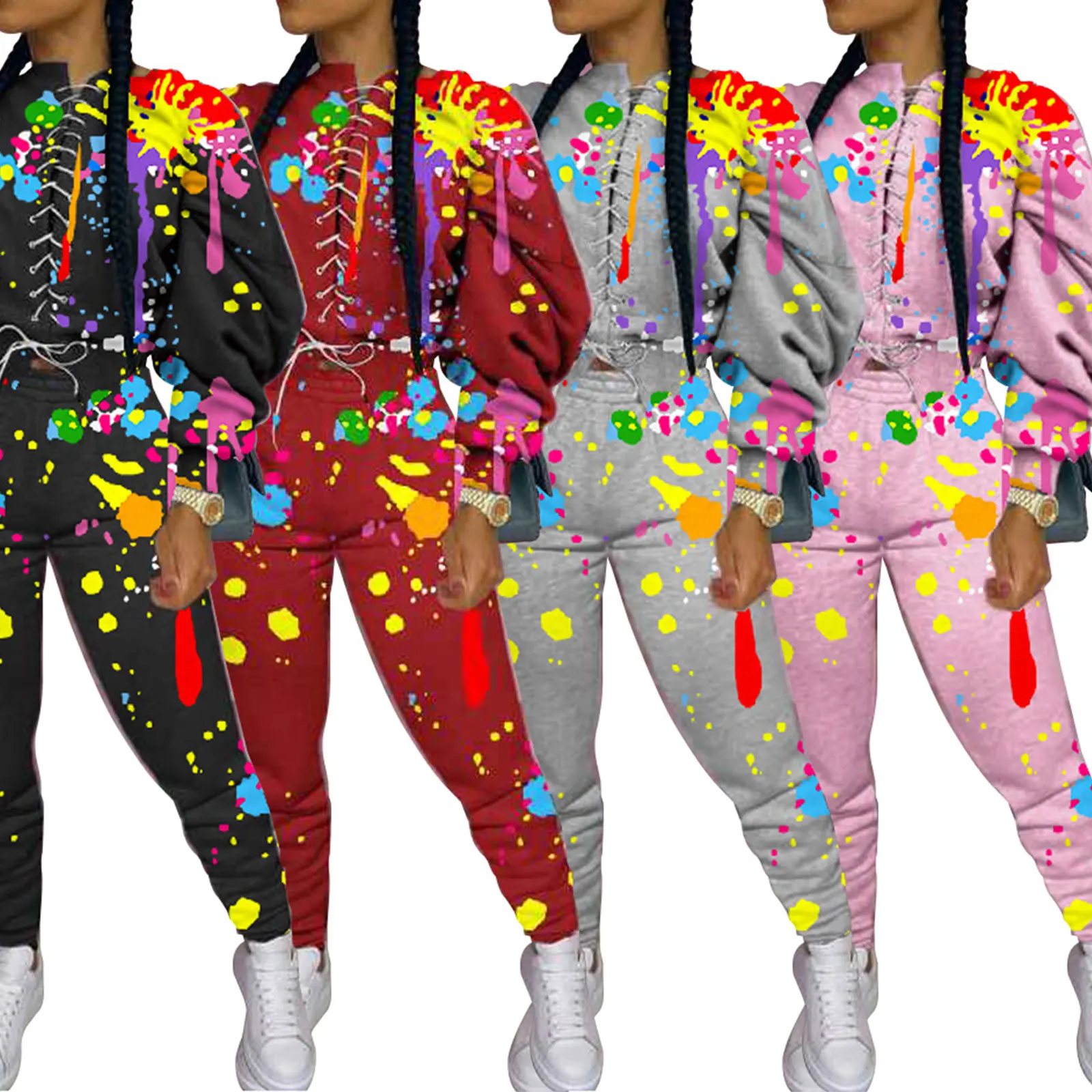 Комплект одежды Hirigin женский из 2 предметов, повседневный свитшот с принтом и длинными рукавами на шнуровке и штаны, 2020 
Комплект одежды Hirigin женский из 2 предметов, повседневный свитшот с принтом и длинными рукавами на шнуровке и штаны, 2020