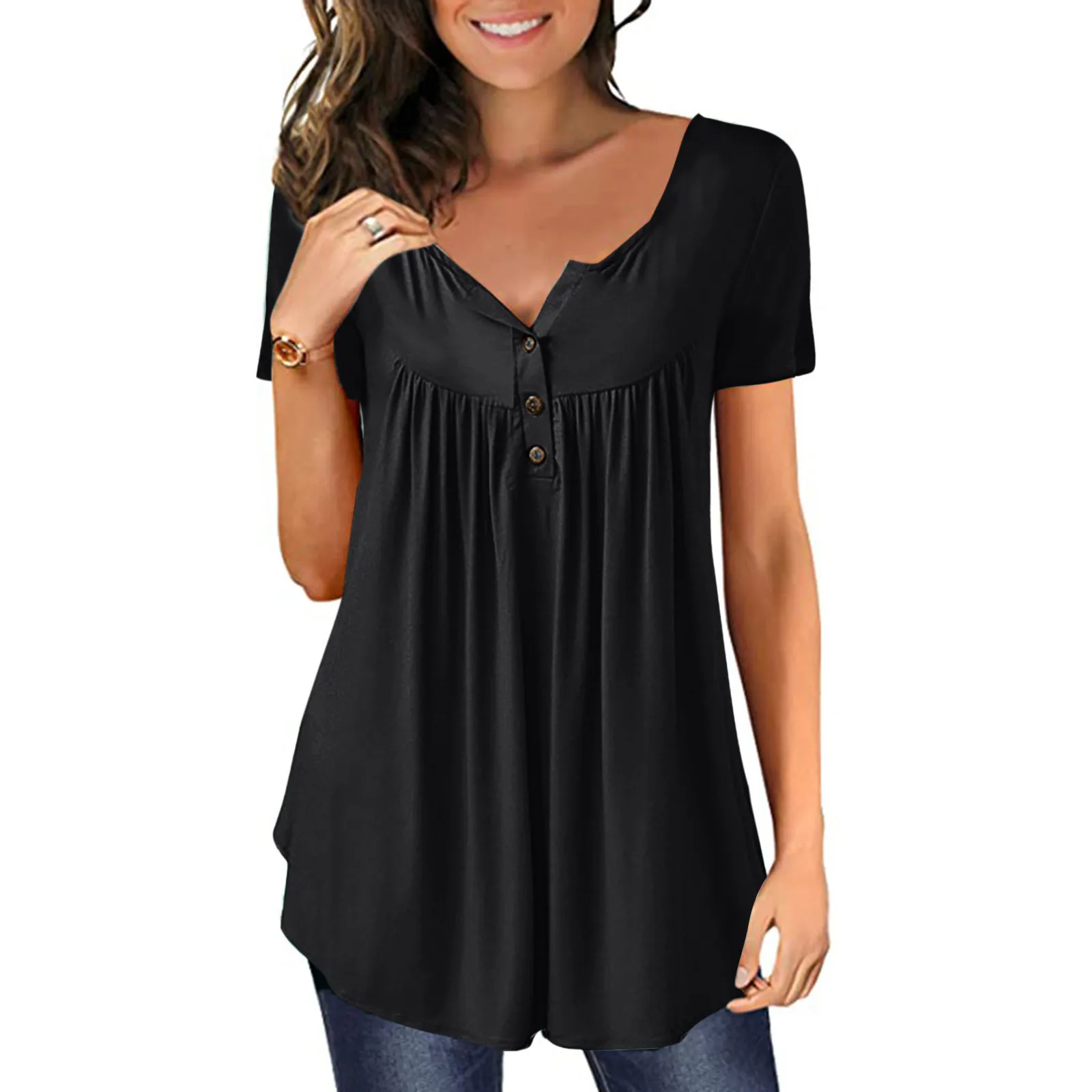 Women's Casual Solid Button Pleated T-shirt Blouse Summer Korean Pop Streetwear Camisa Casual Harajuku
Women's Casual Solid Button Pleated T-shirt Blouse Summer Korean Pop Streetwear Camisa Casual Harajuku