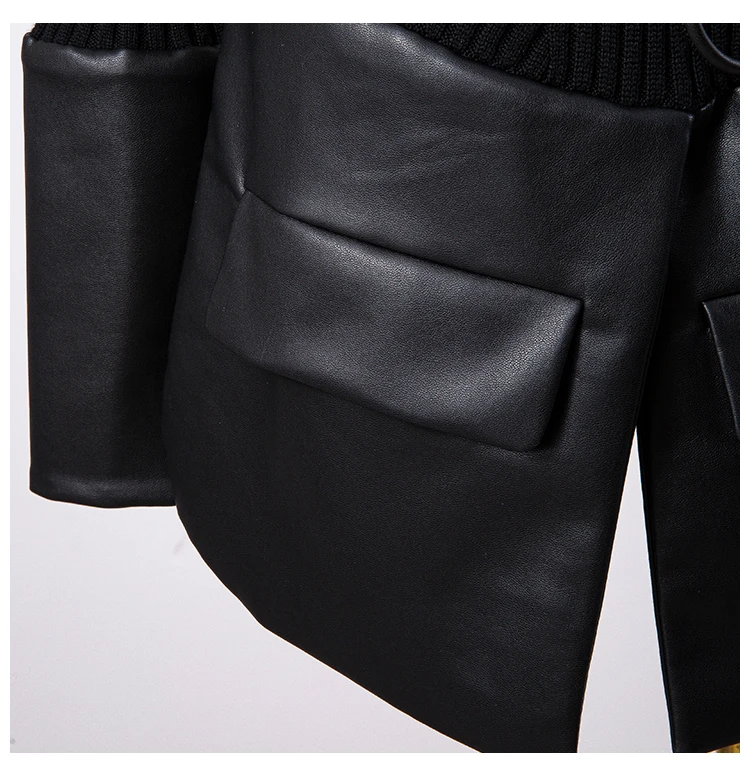 Women Sweater Spliced Pu Patchwork Bandage Leather Knitting Sweater Women Asymmetry Vintage Casual Flare Sleeve Knit Top 2020 
Women Sweater Spliced Pu Patchwork Bandage Leather Knitting Sweater Women Asymmetry Vintage Casual Flare Sleeve Knit Top 2020