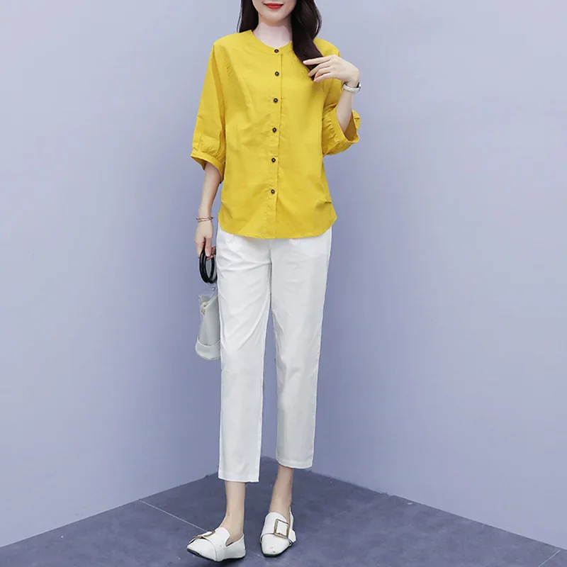Autumn Cotton Linen Two-piece Women Plus Size 2020 Women's Bat Sleeve O-neck Top Nine-point Casual Elegant Pants Set Female Q200
Autumn Cotton Linen Two-piece Women Plus Size 2020 Women's Bat Sleeve O-neck Top Nine-point Casual Elegant Pants Set Female Q200