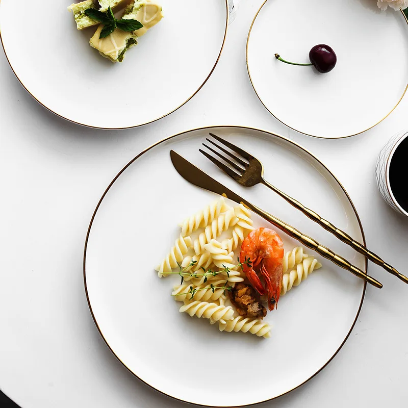 Brief Noridc Round Ceramic Plate Solid Gold Edge Porcelain Glaze Dinner Plate Western Steak Cake Dessert Tray Snack Dishes Plate
Brief Noridc Round Ceramic Plate Solid Gold Edge Porcelain Glaze Dinner Plate Western Steak Cake Dessert Tray Snack Dishes Plate