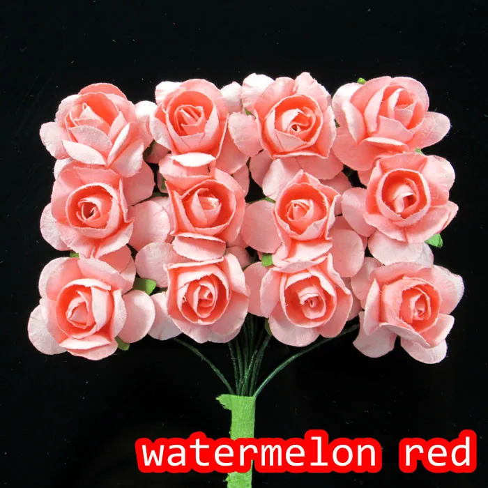 Разные цвета 2 см 144 цветов бумажные цветы шелковицы с зеленой проволокой розы для