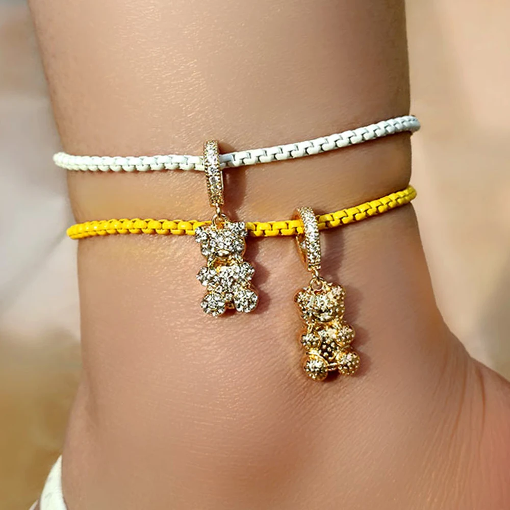 Summer Shiny Crystal Metal Bear Zircon Charm Anklets For Women Colorful Enamel Box Chain Leg Bracelet Beach DIY Foot Accessories 
Summer Shiny Crystal Metal Bear Zircon Charm Anklets For Women Colorful Enamel Box Chain Leg Bracelet Beach DIY Foot Accessories