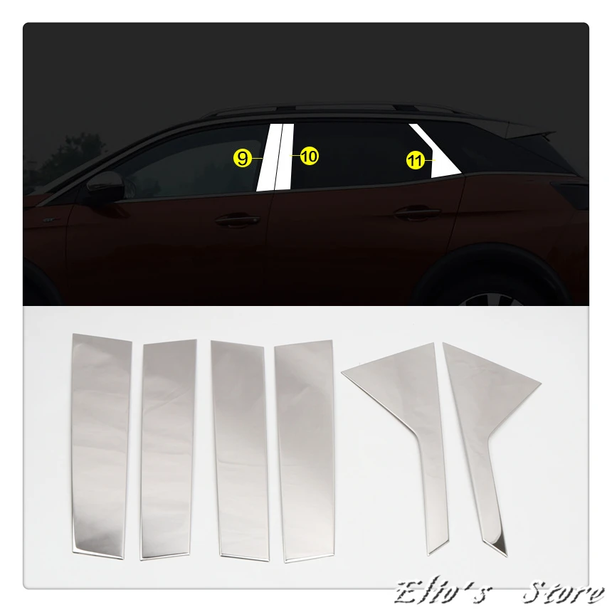 

Car Styling 6PCS Stainless Steel Window B+C Pillar Decorative Trims Cover Molding Strips For Peugeot 3008 2017 2018 2019