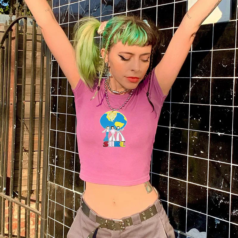 Женская футболка с коротким рукавом, Стильный укороченный топ с круглым вырезом и принтом, для повседневной жизни, для пляжа, на выход, лето
Женская футболка с коротким рукавом, Стильный укороченный топ с круглым вырезом и принтом, для повседневной жизни, для пляжа, на выход, лето